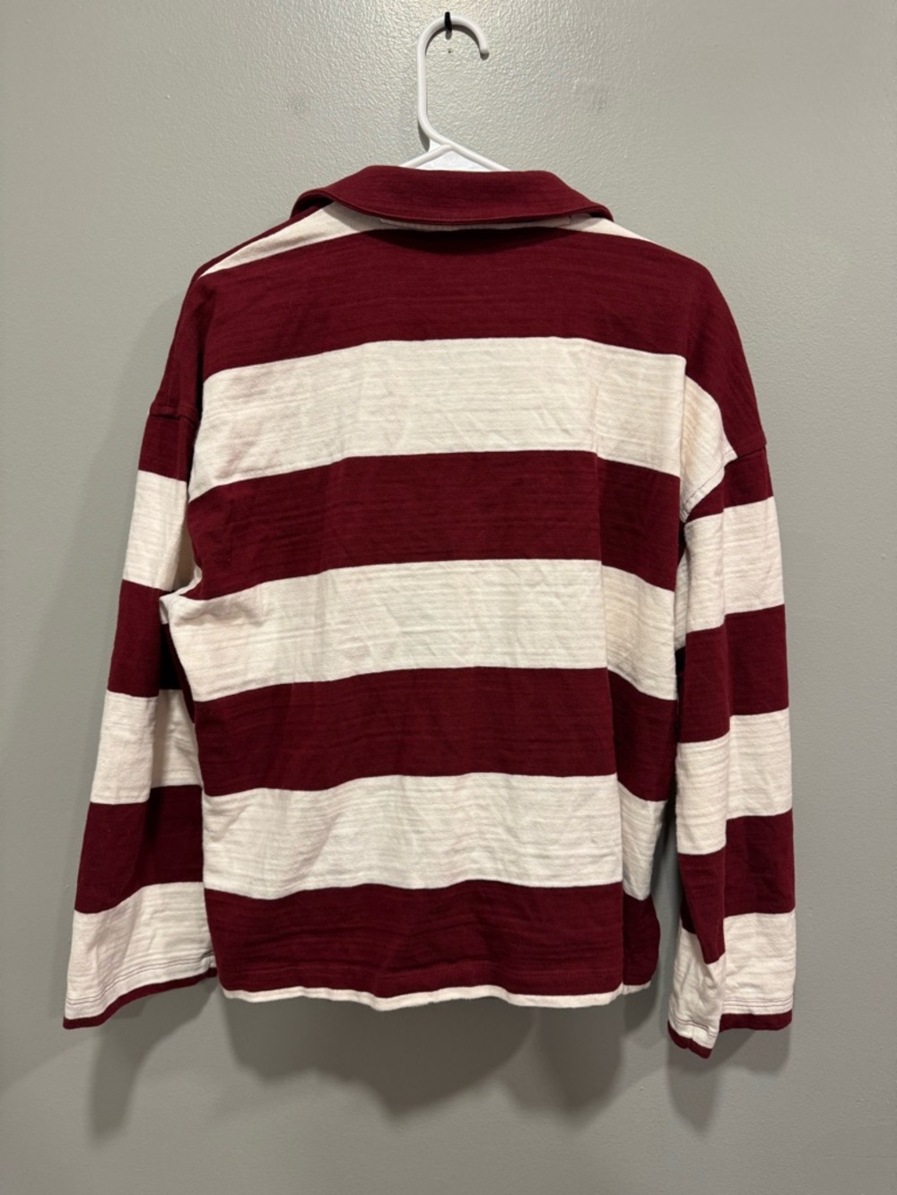 Madewell Stripe Long Sleeve Rugby Shirt in Maroon and White Size Large - Picture 3 of 5